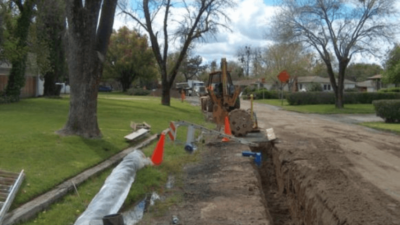 Photo of trench for backyard water main