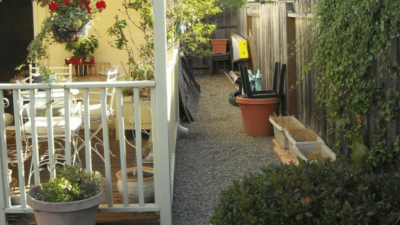 Photo of a residential porch and side yard