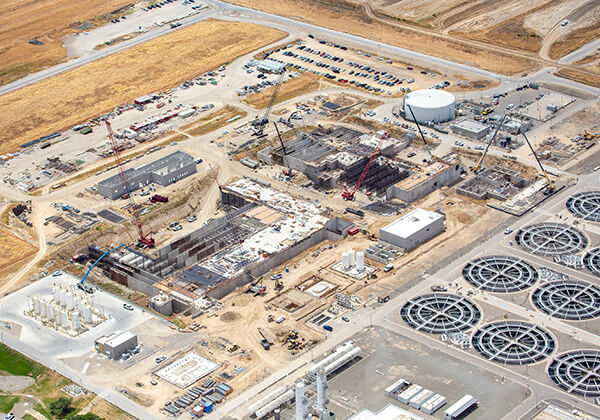 Aerial of construction of the Tertiary Treatment facility at Sacramento Regional Wastewater Treatment Plant