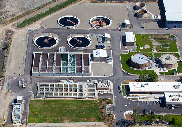 Ariel of water pollution control plant in Davis, California