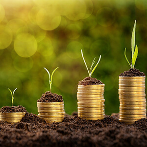 4 stacks of coins growing larger as they progress