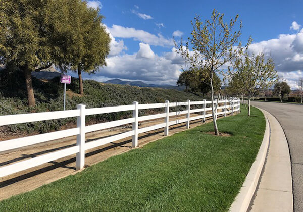 Street and walking area with grass strip in Oceanside.