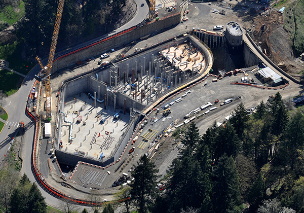 Washington Park construction site image showing pillars built underground for Portland Water Bureau
