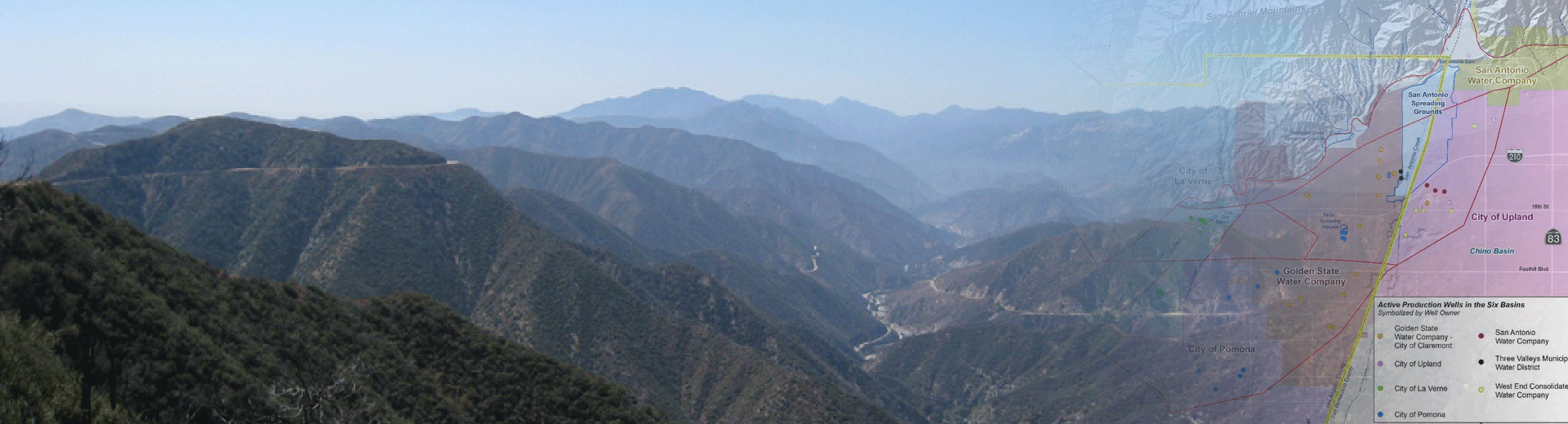 San Gabriel Valley Mountains and map of the six basins