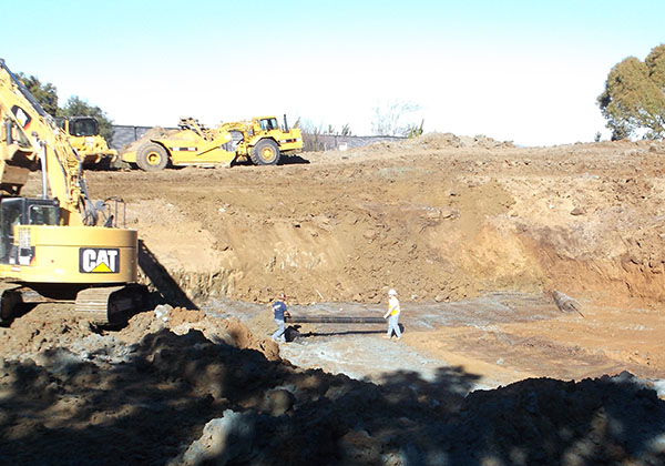 Image of Glenview tank construction site being prepared with engineered fill reinforced with several layers of geogrid