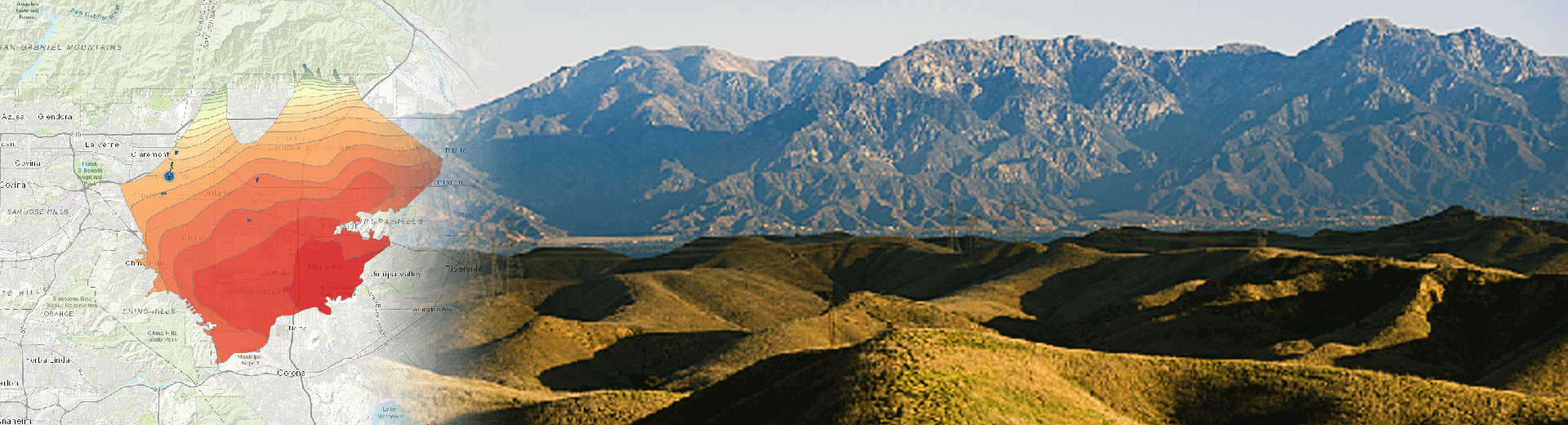 Image of Critical Riparian Habitat Map fading into a photo of the Chino Basin